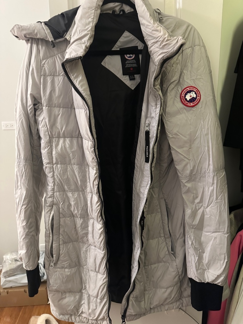 Canada Goose Ellison Jacket- Silver-Light Gray Quilted Puffer Coat